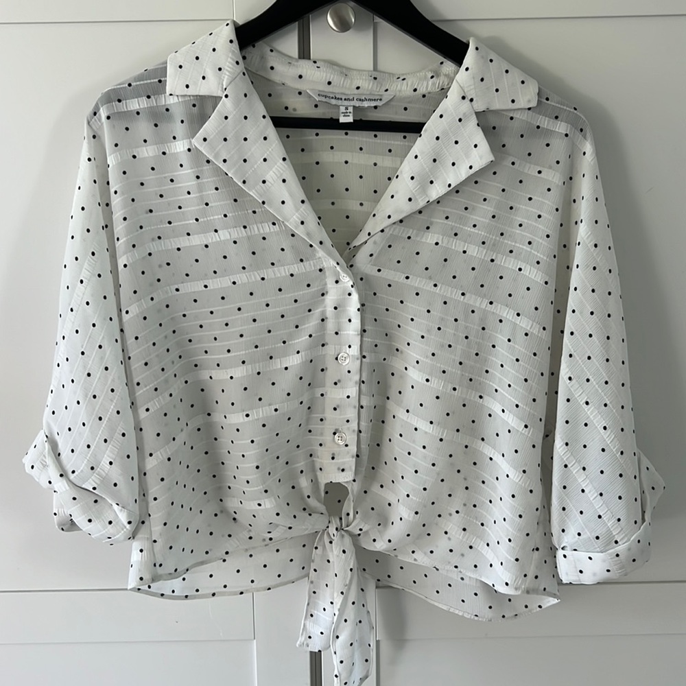 Cupcakes and Cashmere Boxy Polka Dot Tie Top